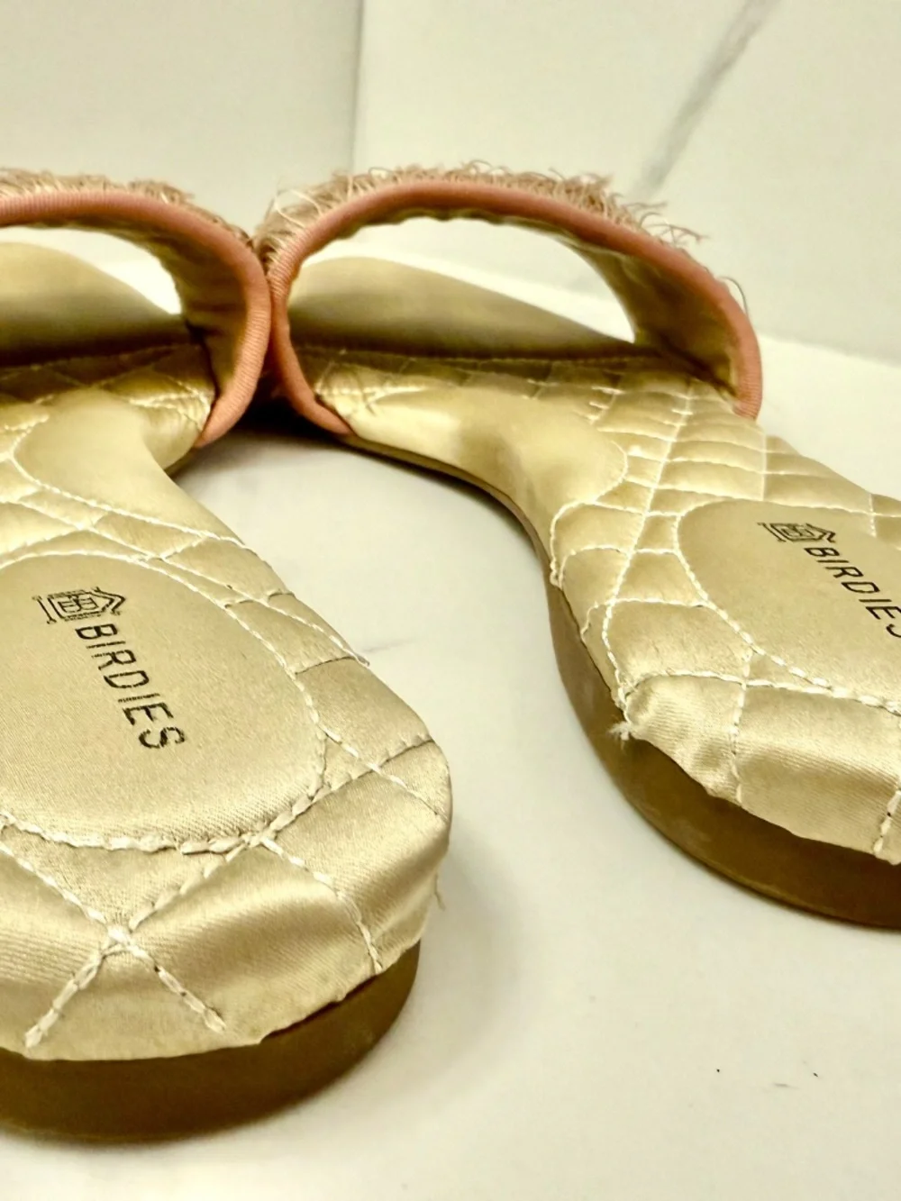 BIRDIES The Sparrow Blush Pink Fringe Slides 8.5 - Picture 4 of 6